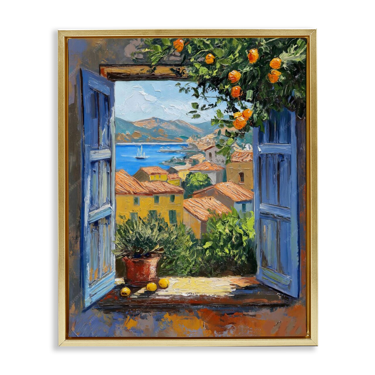 Stupell Industries Mediterranean Window View Floater Framed Canvas Wall Art Design by LSR Design Studio